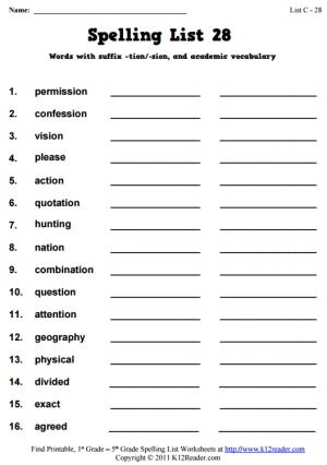 Week 28 Spelling Words (List C-28)