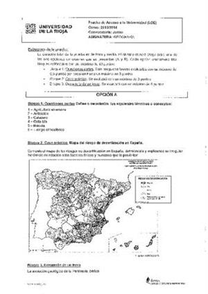 Examen de Selectividad: Geografía. La Rioja. Convocatoria Junio 2014