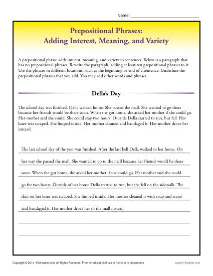 Prepositional Phrases: Adding Interest, Meaning, and Variety
