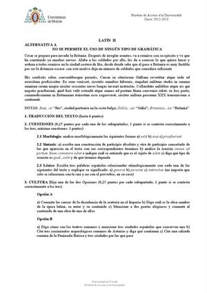 Examen de Selectividad: Latín. Asturias. Convocatoria Julio 2013