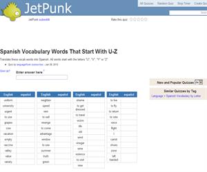 Spanish Vocabulary Words That Start With U-Z