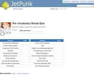 Pre- Vocabulary Words Quiz