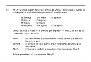 Resolución detallada del famoso problema del cumpleaños de Cheryl. Un problema de lógica muy interesante.