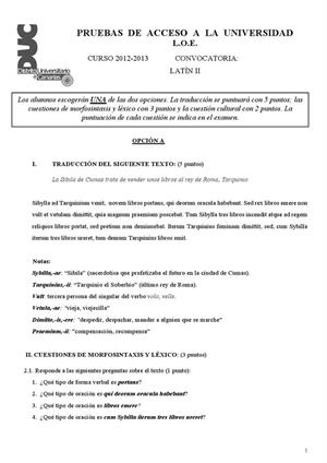 Examen de Selectividad: Latín. Canarias. Convocatoria Julio 2013