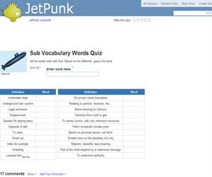 Sub Vocabulary Words Quiz