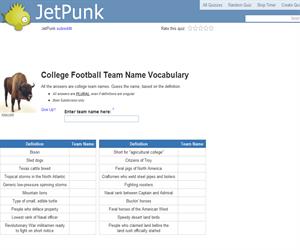 College Football Team Name Vocabulary