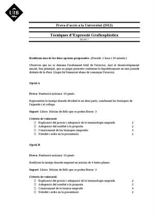 Examen de Selectividad: Técnicas de expresión grafo-plástica. Islas Baleares. Convocatoria Septiembre 2013