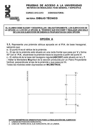 Examen de Selectividad: Dibujo técnico. Canarias. Convocatoria Julio 2013