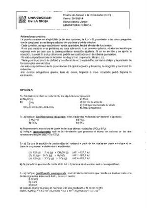 Examen de Selectividad: Química. La Rioja. Convocatoria Junio 2014
