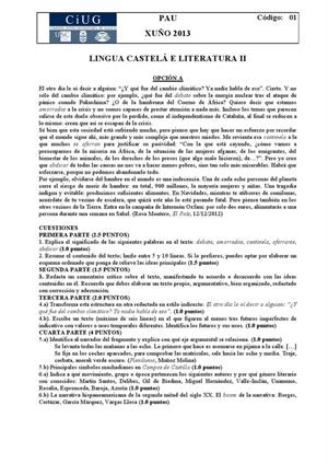 Examen de Selectividad: Lengua castellana y su Literatura. Galicia. Convocatoria Junio 2013