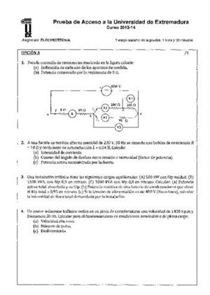 Examen de Selectividad: Electrotecnia. Extremadura. Convocatoria Junio 2014