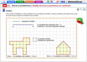 Medida de áreas y perímetros en cuadrícula. Matemáticas para 1º de Secundaria