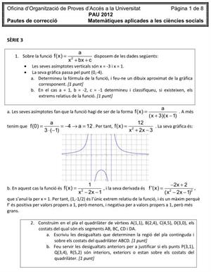 Examen de Selectividad (Soluciones): Matemáticas aplicadas. Cataluña. Convocatoria Junio 2012