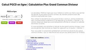 Calcul Plus Grand Commun Diviseur (PGCD) en ligne