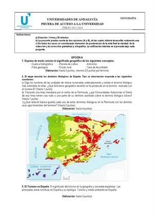 Examen de Selectividad: Geografía. Andalucía. Convocatoria Junio 2013
