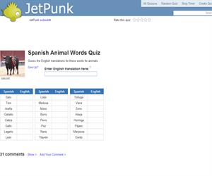 Spanish Animal Words Quiz
