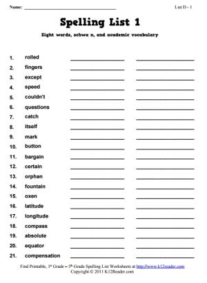 Week 1 Spelling Words (List D-1)