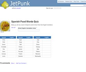 Spanish Food Words Quiz