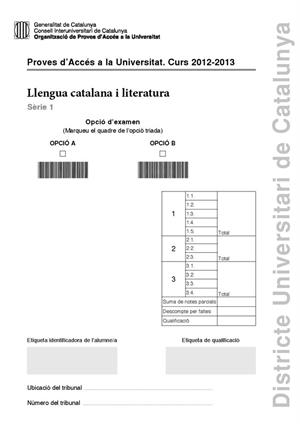 Examen de Selectividad: Lengua catalana. Cataluña. Convocatoria Septiembre 2013