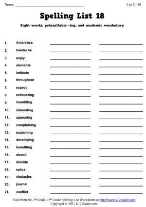 Week 18 Spelling Words (List E-18)