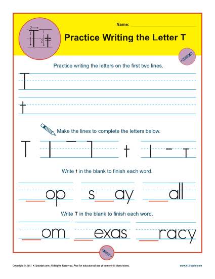 Practice Writing the Letter T