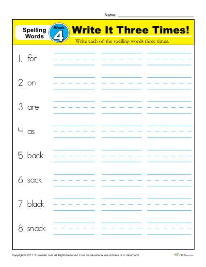 First Grade Spelling Words List – Week 4 (List A-4)