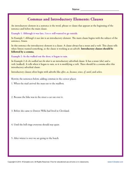 Commas and Introductory Elements: Clauses