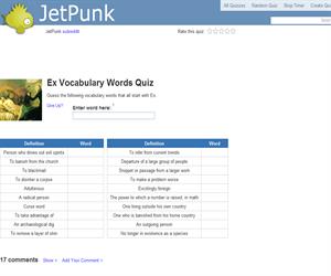 Ex Vocabulary Words Quiz