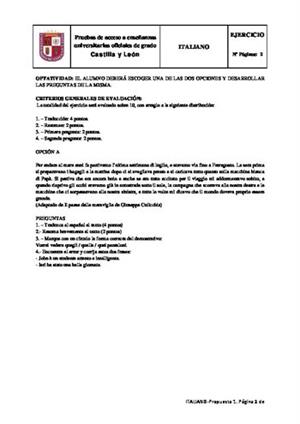 Examen de Selectividad: Italiano. Castilla y León. Convocatoria Junio 2014