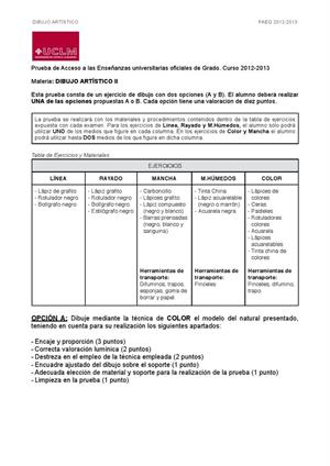 Examen de Selectividad: Dibujo artístico. Castilla-La Mancha. Convocatoria Septiembre 2013