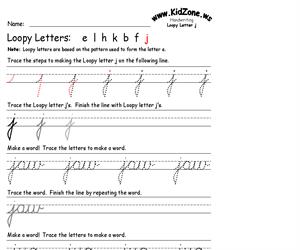 Cursive Handwriting Worksheet for the Letter j (Educarchile)