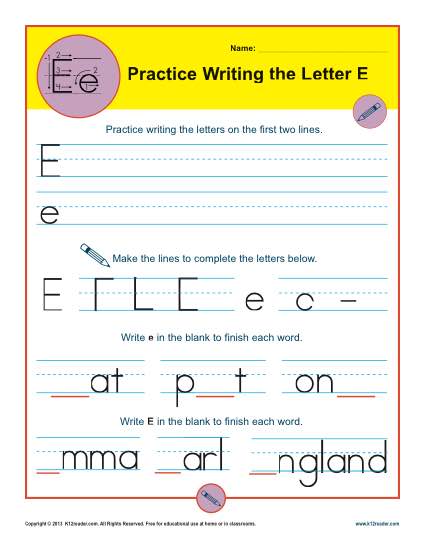 Practice Writing the Letter E