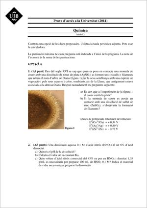 Examen de Selectividad: Química. Islas Baleares. Convocatoria Junio 2014