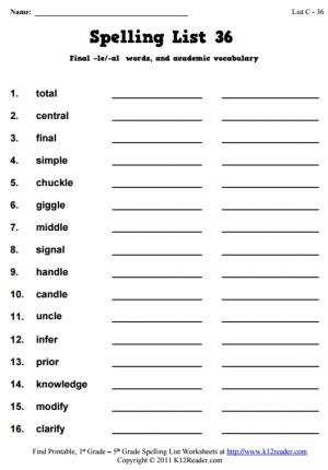 Week 36 Spelling Words (List C-36)
