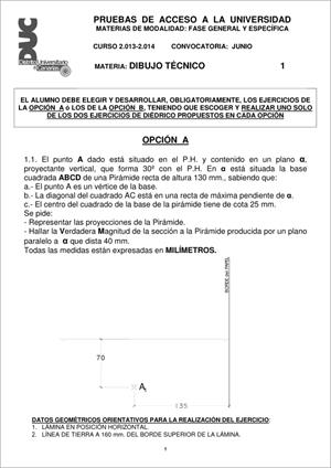 Examen de Selectividad: Dibujo técnico. Comunidad Canaria. Convocatoria Junio 2014