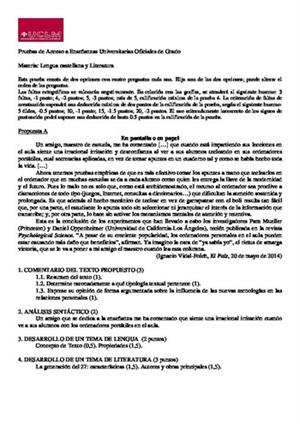 Examen de Selectividad: Lengua castellana y su literatura. Castilla-La Mancha. Convocatoria Junio 2014