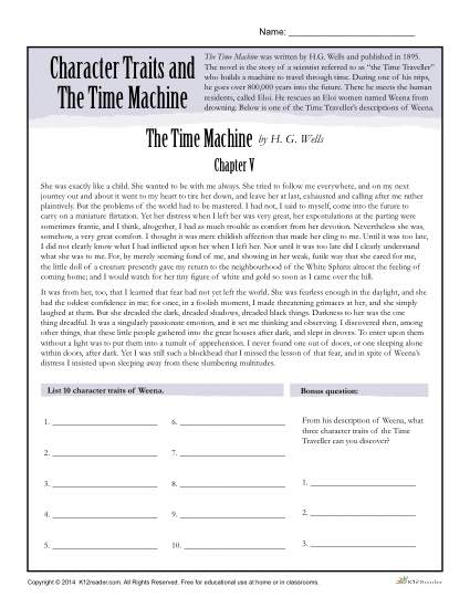 Character Traits Worksheet – The Time Machine