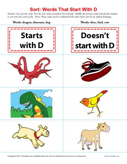 Consonant Sort: Words That Start With D