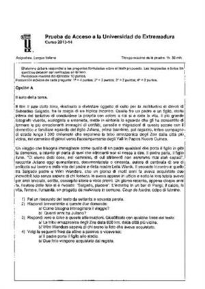 Examen de Selectividad: Italiano. Extremadura. Convocatoria Junio 2014
