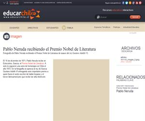 Pablo Neruda recibiendo el Premio Nobel de Literatura (Educarchile)
