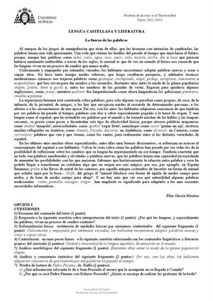 Examen de Selectividad: Lengua castellana y su literatura. Asturias. Convocatoria Julio 2013