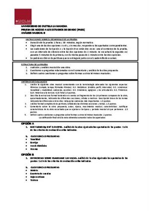 Examen de Selectividad: Análisis musical. Castilla-La Mancha. Convocatoria Junio 2014