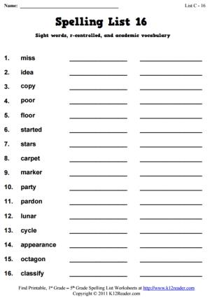 Week 16 Spelling Words (List C-16)