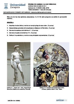 Examen de Selectividad: Historia del arte. Aragón. Convocatoria Junio 2014