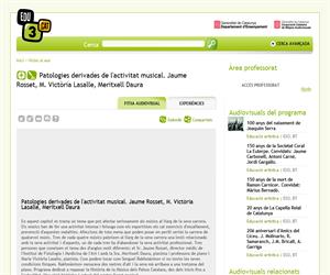 Patologies derivades de l'activitat musical. Jaume Rosset, M. Victòria Lasalle, Meritxell Daura (Edu3.cat)