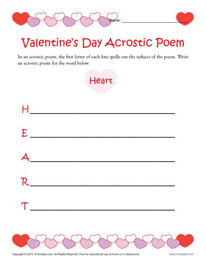 Valentine’s Day Acrostic Poem Activity