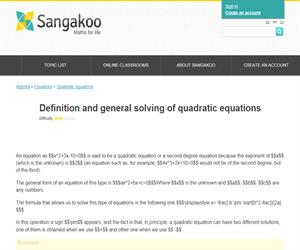 Definition and general solving of quadratic equations