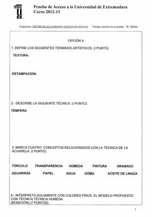 Examen de Selectividad: Técnicas de expresión grafo-plástica. Extremadura. Convocatoria Junio 2013