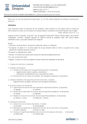 Examen de Selectividad: Latín. Aragón. Convocatoria Septiembre 2013