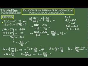 Solución sistema de ecuaciones 2x2 método de reducción. Ejercicio 5 de 15 (Tareas Plus)